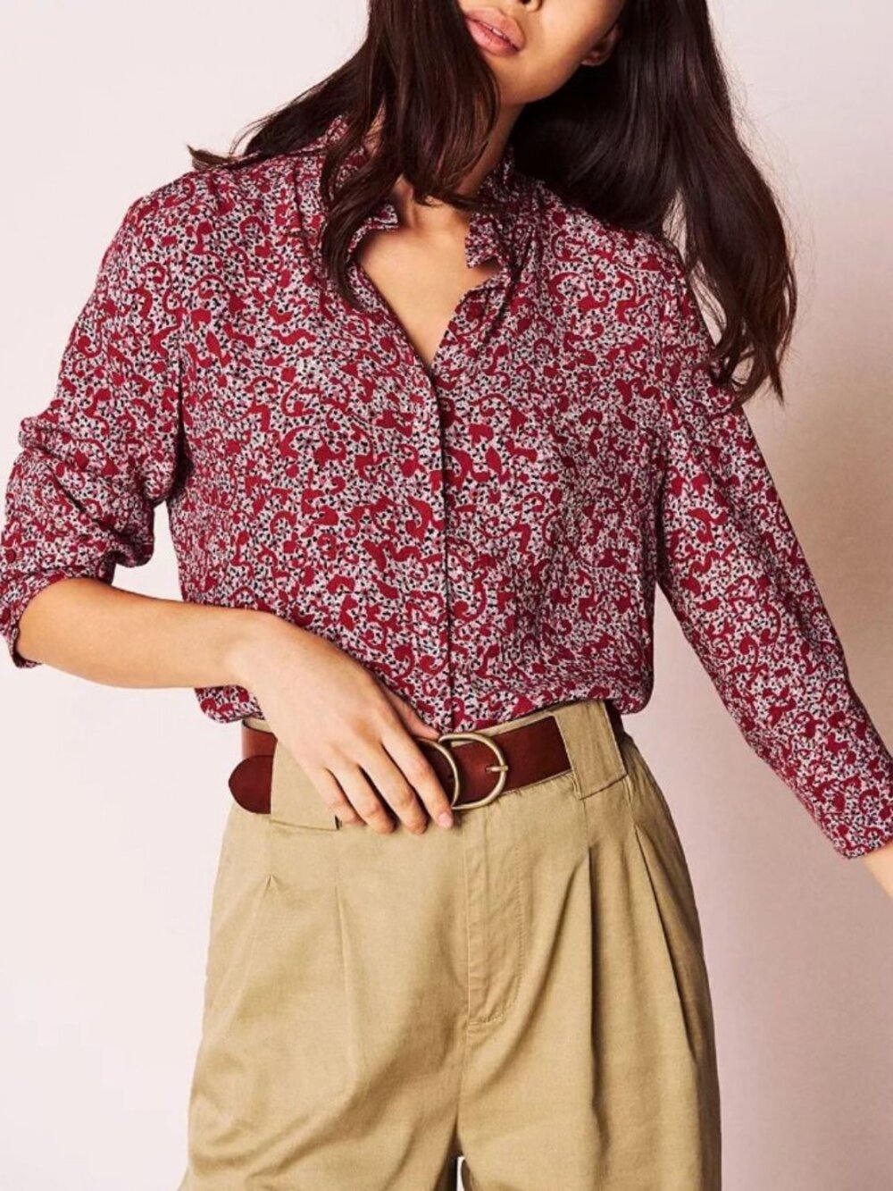 Ba&sh Catty Ruffle Collar Blouse Red Size Small/ US 6